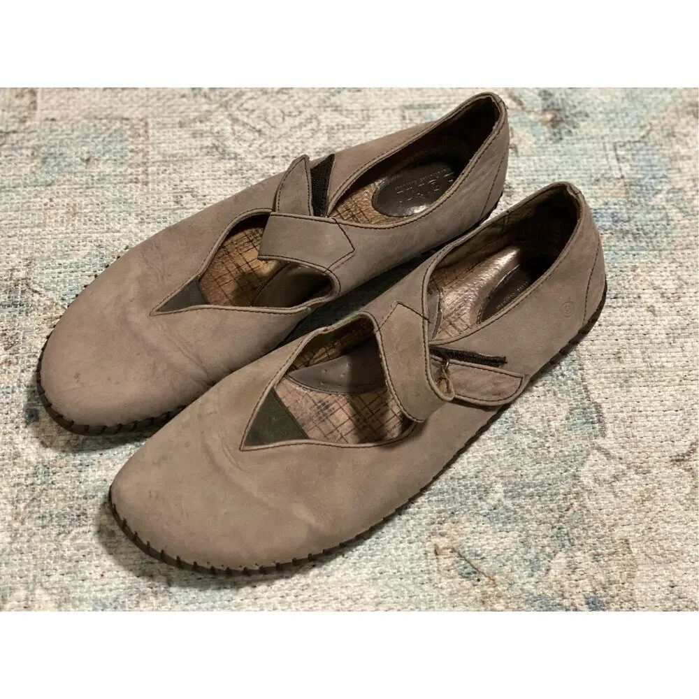 Born Shoes Womens 10/42 M Grey Leather Slip On Adjustable Strap Comfort